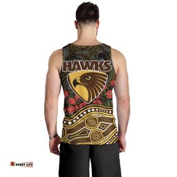 Hawthorn Hawks ANZAC Day Men Tank Top Indigenous Dot Art with Poppy Flower Tribute TS04