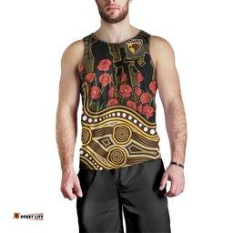 Hawthorn Hawks ANZAC Day Men Tank Top Indigenous Dot Art with Poppy Flower Tribute TS04