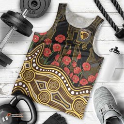 Hawthorn Hawks ANZAC Day Men Tank Top Indigenous Dot Art with Poppy Flower Tribute TS04