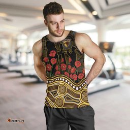 Hawthorn Hawks ANZAC Day Men Tank Top Indigenous Dot Art with Poppy Flower Tribute TS04