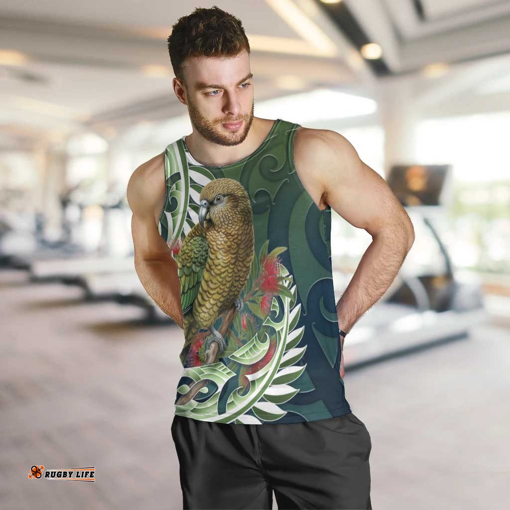 New Zealand Kea Bird Men Tank Top With Maori Koru Fern LT05