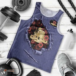 Personalised ANZAC Day Men Tank Top Poppy Flowers Ripped Fabric Effect DT05