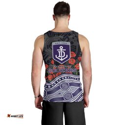 Fremantle Dockers ANZAC Day Men Tank Top Indigenous Dot Art with Poppy Flower Tribute TS04