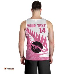 New Zealand Lawn Bowls Breast Cancer Custom Men Tank Top Aotearoa Maori Silver Fern Pink Ribbon LT14