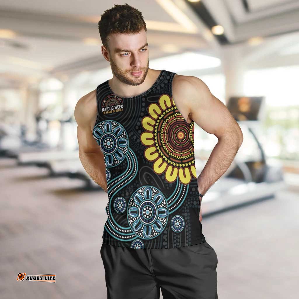 NAIDOC 50 Years of Deadly Men Tank Top Sun Aboriginal Dot Art LT19