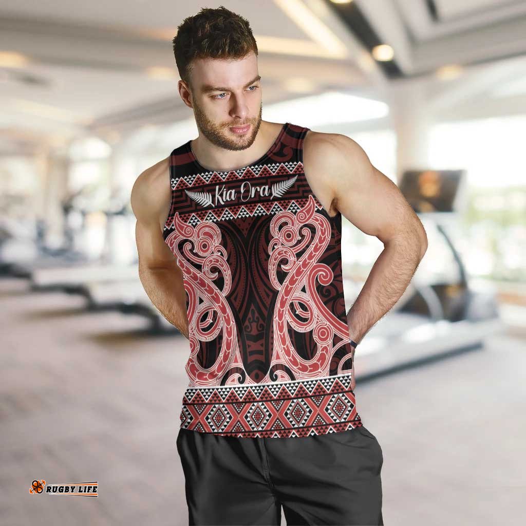 Kia Ora New Zealand Men Tank Top Maori Language Week Whero Taniko Motif LT14