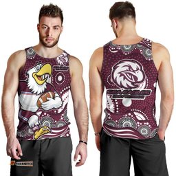 Manly Warringah Sea Eagles Men Tank Top Aboriginal Dot Pattern - Rugby Mascot Heritage Pride TS04