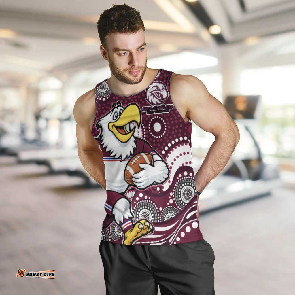 Manly Warringah Sea Eagles Men Tank Top Aboriginal Dot Pattern - Rugby Mascot Heritage Pride TS04