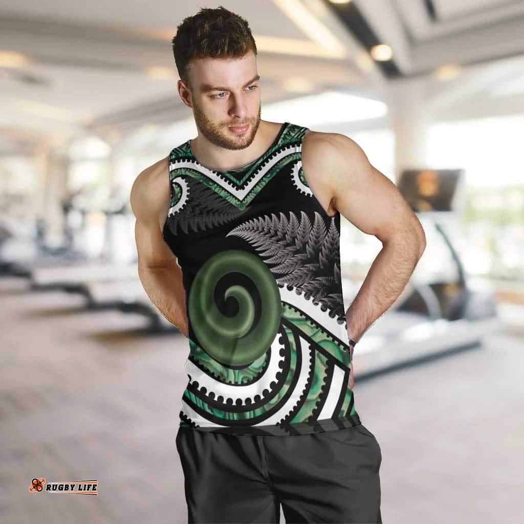 Koru Pounamu Aotearoa Men Tank Top Maori Paua Shell Mix Silver Fern LT14