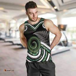 Koru Pounamu Aotearoa Men Tank Top Maori Paua Shell Mix Silver Fern LT14