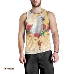 New Zealand Aotearoa Cockatoo Men Tank Top Maori Pattern With Pohutukawa Flowers LT05