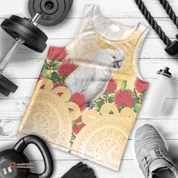 New Zealand Aotearoa Cockatoo Men Tank Top Maori Pattern With Pohutukawa Flowers LT05
