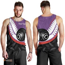 Personalised Aotearoa Lawn Bowls Men Tank Top Maori and Silver Fern Sporty Style Purple Color LT03
