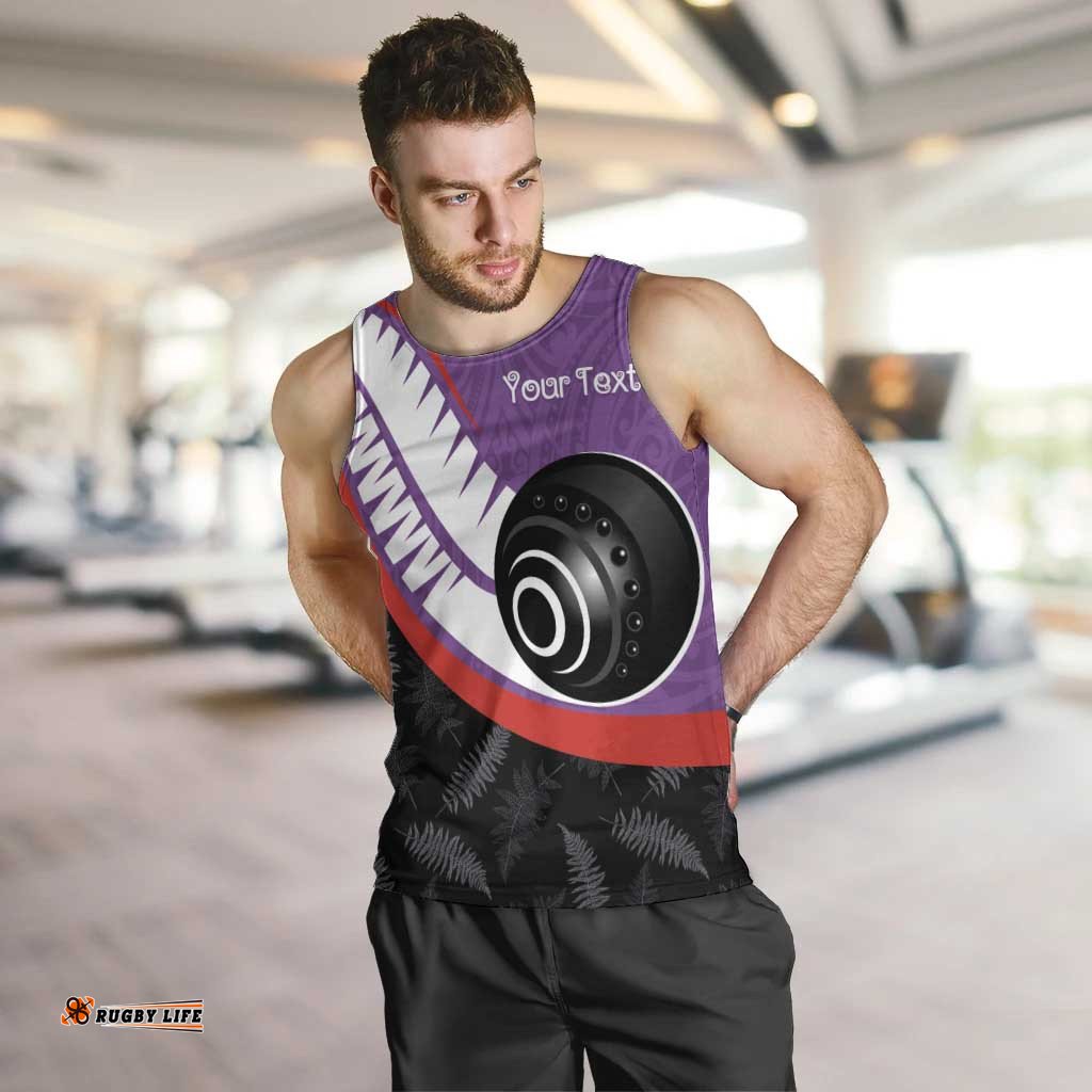 Personalised Aotearoa Lawn Bowls Men Tank Top Maori and Silver Fern Sporty Style Purple Color LT03