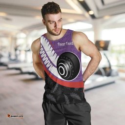 Personalised Aotearoa Lawn Bowls Men Tank Top Maori and Silver Fern Sporty Style Purple Color LT03