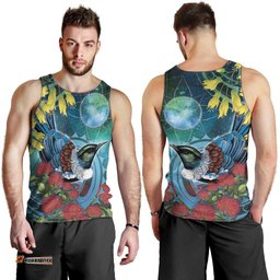 New Zealand Tui Bird Men Tank Top Maori Koru With Pohutukawa Galaxy Style LT05
