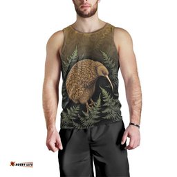 New Zealand Kiwi Bird Men Tank Top Silver Fern Mix Maori Pattern LT05