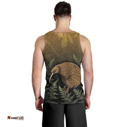 New Zealand Kiwi Bird Men Tank Top Silver Fern Mix Maori Pattern LT05