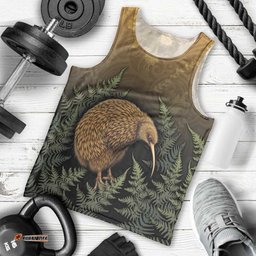 New Zealand Kiwi Bird Men Tank Top Silver Fern Mix Maori Pattern LT05