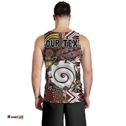 Personalised Aotearoa and Australia Together Men Tank Top Koru and Kangaroo - Taniko with Aboriginal Motif LT03