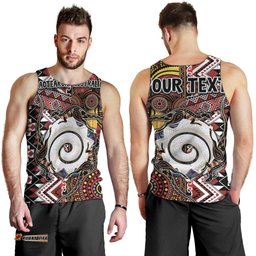 Personalised Aotearoa and Australia Together Men Tank Top Koru and Kangaroo - Taniko with Aboriginal Motif LT03