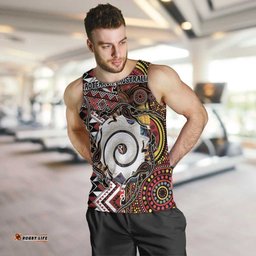Personalised Aotearoa and Australia Together Men Tank Top Koru and Kangaroo - Taniko with Aboriginal Motif LT03