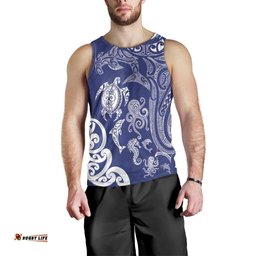 New Zealand Sea Animals with Maori Tribal Tattoo Men Tank Top Blue Color LT03