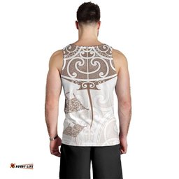 New Zealand Manta Ray Tattoo Men Tank Top Aotearoa Maori Haehae Beige LT14