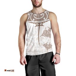 New Zealand Manta Ray Tattoo Men Tank Top Aotearoa Maori Haehae Beige LT14