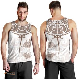 New Zealand Manta Ray Tattoo Men Tank Top Aotearoa Maori Haehae Beige LT14
