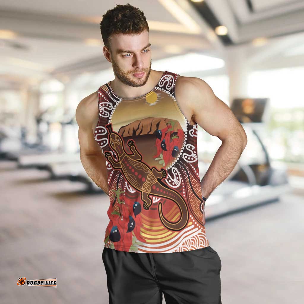 Indigenous Goanna Australia Men Tank Top Aussie Uluru Ayers Rock Sturt's Desert Pea LT14