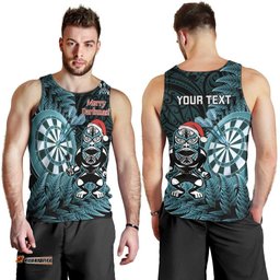 Personalised New Zealand Darts Christmas Men Tank Top Maori Fern Merry Dartsmas LT14