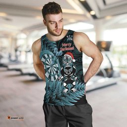 Personalised New Zealand Darts Christmas Men Tank Top Maori Fern Merry Dartsmas LT14