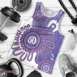 NAIDOC Week 2026 Men Tank Top 50 Years Deadly Dhari Purple Aboriginal Art LT14