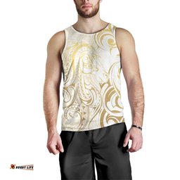 Gold And White Aoteara Horse Racing Men Tank Top NZ Maori Pattern LT14