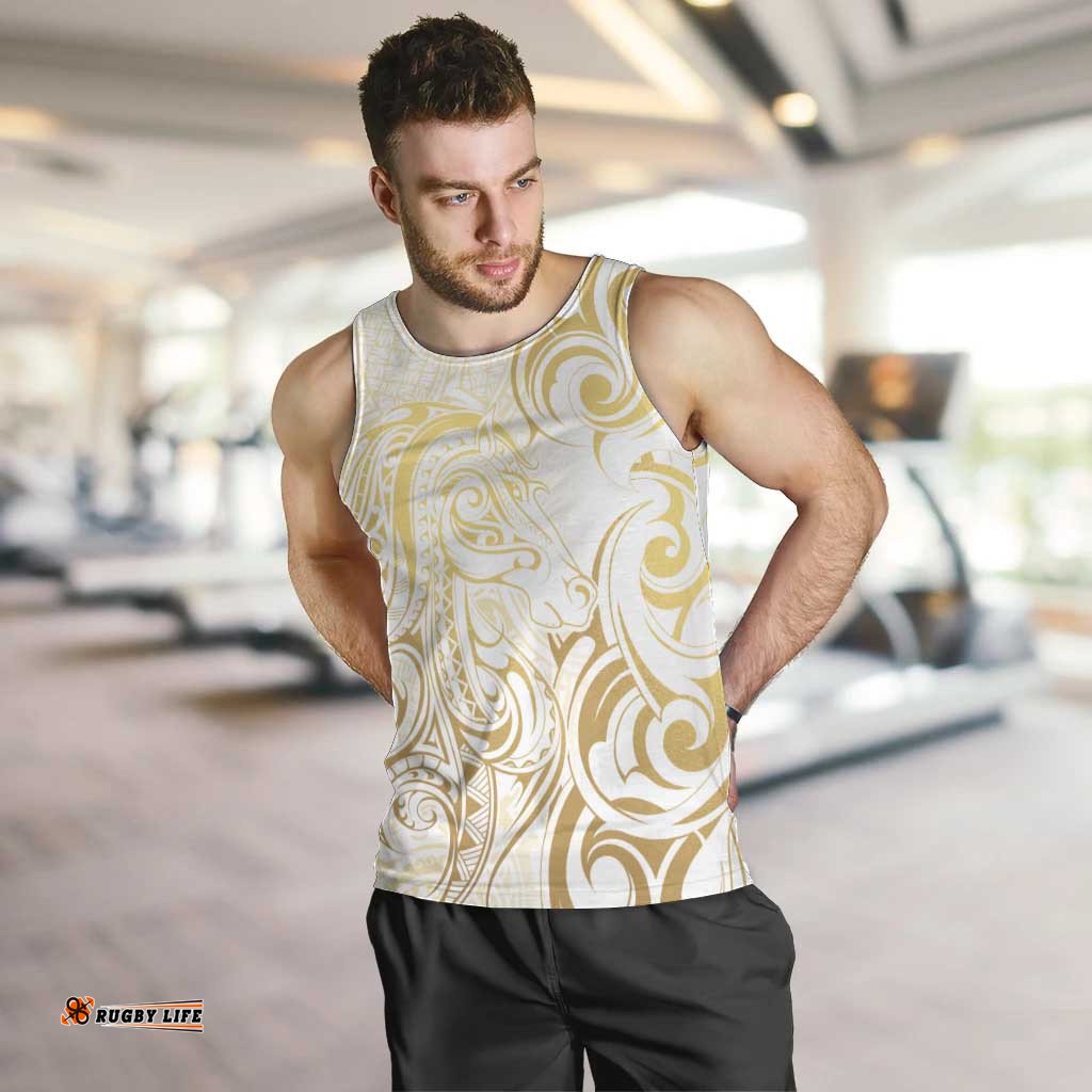 Gold And White Aoteara Horse Racing Men Tank Top NZ Maori Pattern LT14