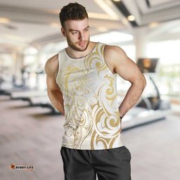 Gold And White Aoteara Horse Racing Men Tank Top NZ Maori Pattern LT14