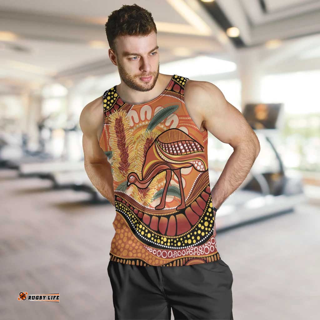 Indigenous Emu Australia Men Tank Top Australian Bottlebrushes Aboriginal Art Proud LT14