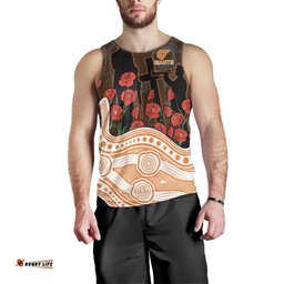 GWS Giants ANZAC Day Men Tank Top Indigenous Dot Art with Poppy Flower Tribute TS04