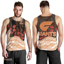 GWS Giants ANZAC Day Men Tank Top Indigenous Dot Art with Poppy Flower Tribute TS04