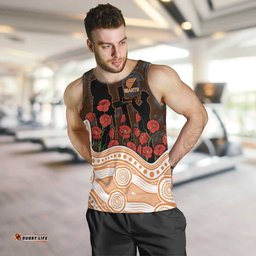 GWS Giants ANZAC Day Men Tank Top Indigenous Dot Art with Poppy Flower Tribute TS04