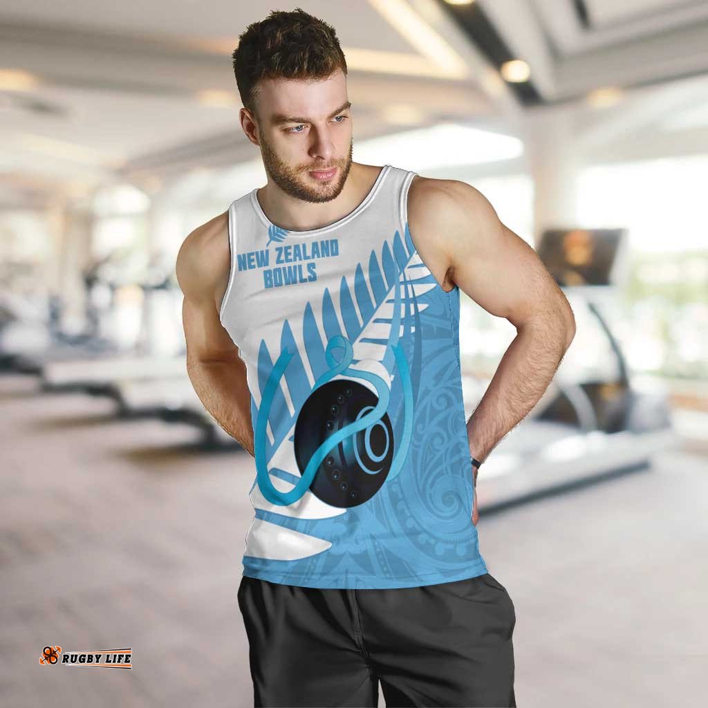 New Zealand Lawn Bowls Prostate Cancer Custom Men Tank Top Aotearoa Maori Silver Fern Blue Ribbon LT14