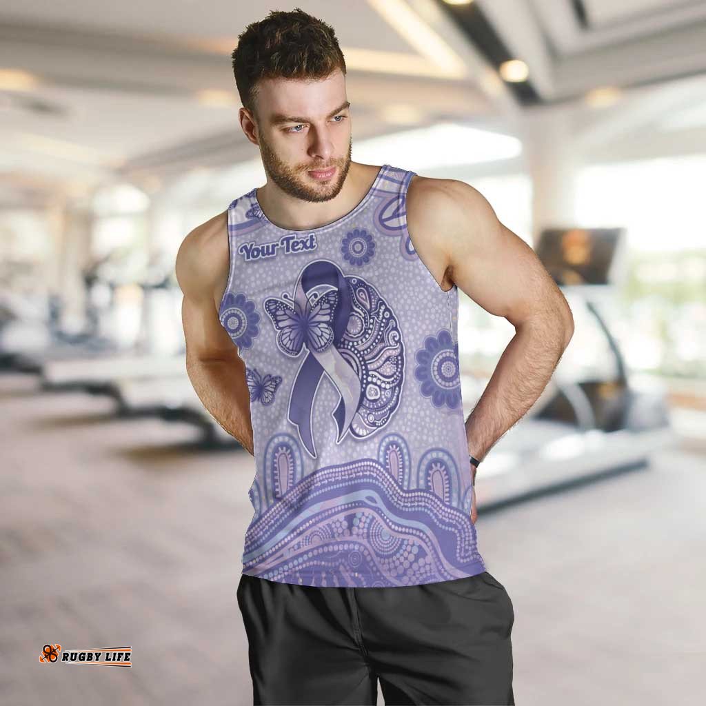 Personalised Epilepsy Awareness Men Tank Top Purple Ribbon Butterfly And Brain Aboriginal Art DT05