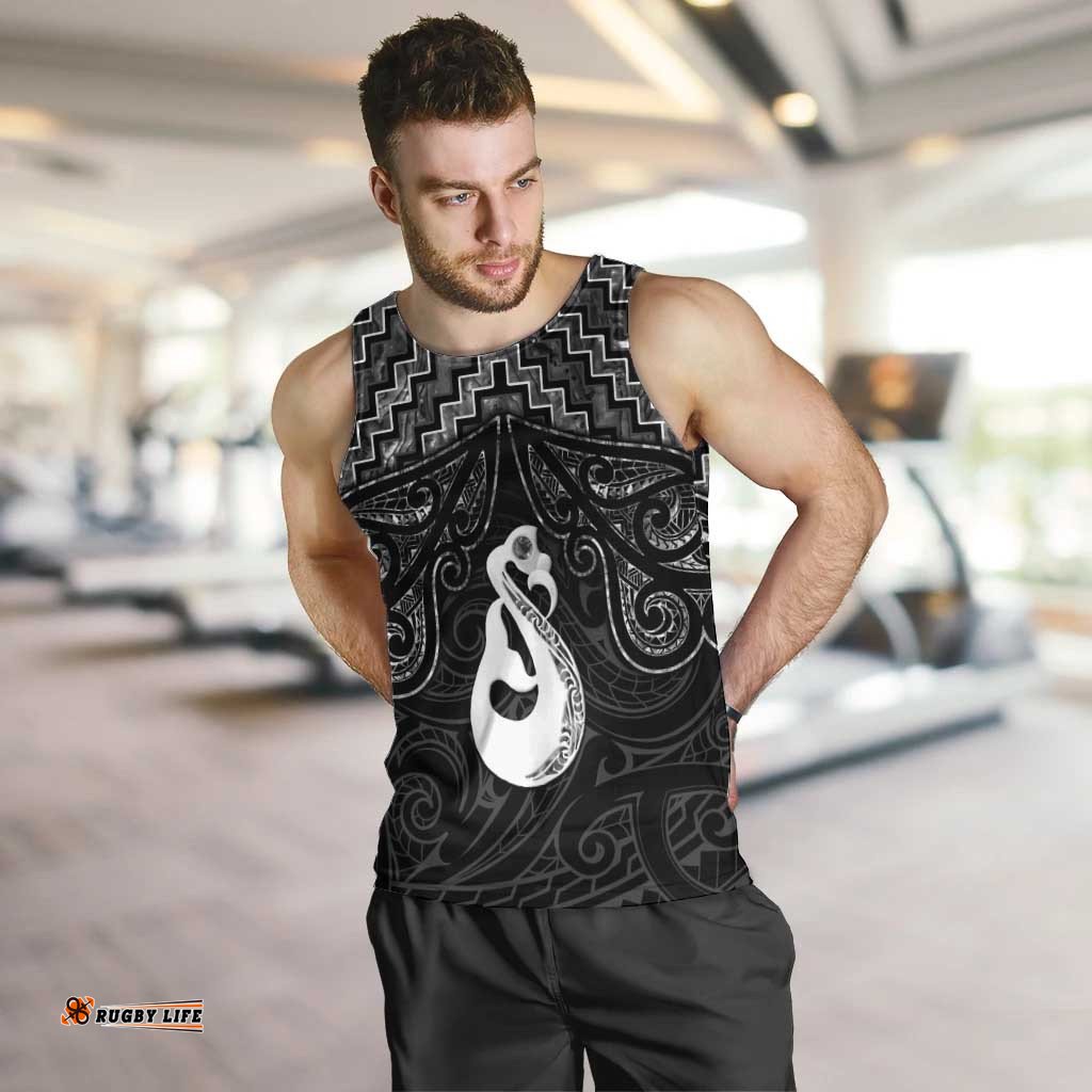 New Zealand Maori Men Tank Top Poutama Manaia Black Paua Shell LT05
