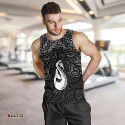 New Zealand Maori Men Tank Top Poutama Manaia Black Paua Shell LT05