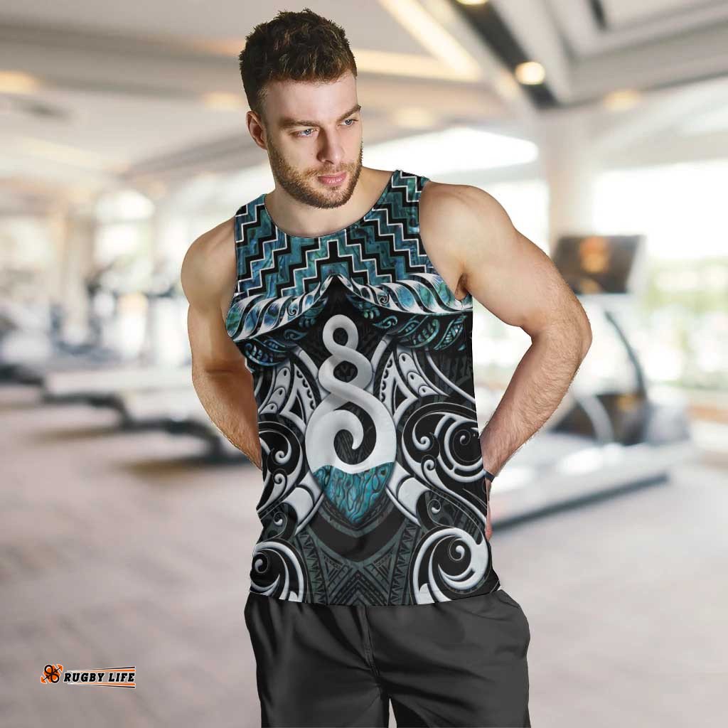 New Zealand Maori Men Tank Top Poutama Pikorua Turquoise Paua Shell LT05