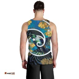 New Zealand Tui Bird Men Tank Top Maori Koru With Kowhai Flowers LT05