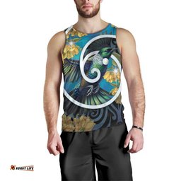 New Zealand Tui Bird Men Tank Top Maori Koru With Kowhai Flowers LT05