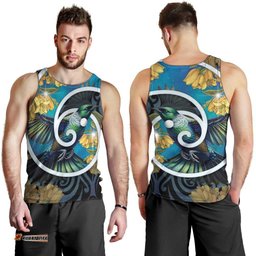 New Zealand Tui Bird Men Tank Top Maori Koru With Kowhai Flowers LT05