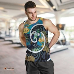 New Zealand Tui Bird Men Tank Top Maori Koru With Kowhai Flowers LT05